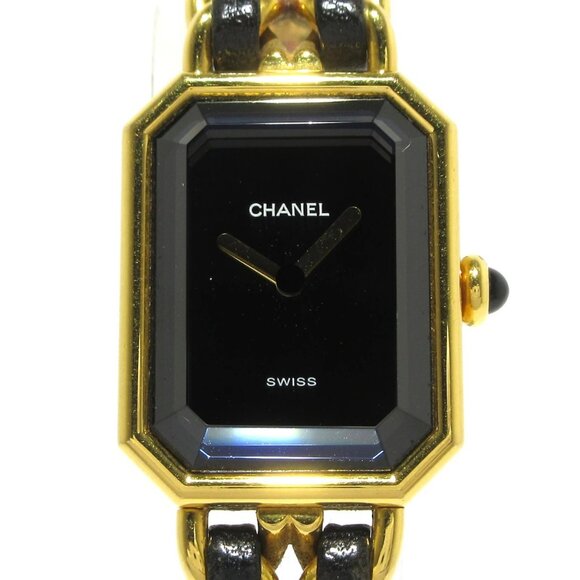Auth CHANEL Premiere H0001 Gold Black Women's Wrist Watch - Picture 1 of 12